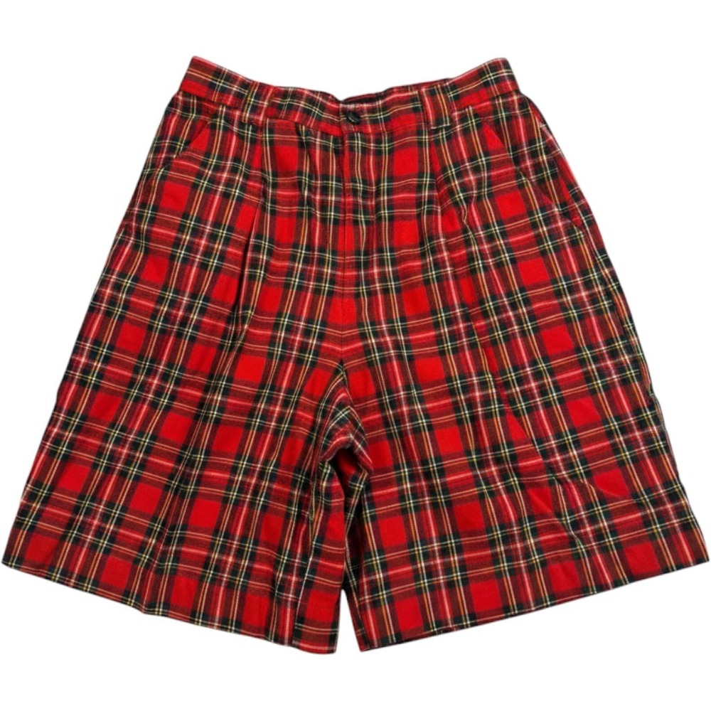 Vintage GAP Red Plaid Pleated Shorts‎ Womens 11/12 Cotton Tartan High Waist